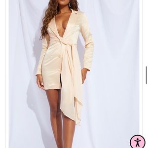 PLT Champagne satin chiffon drape dress Size 10